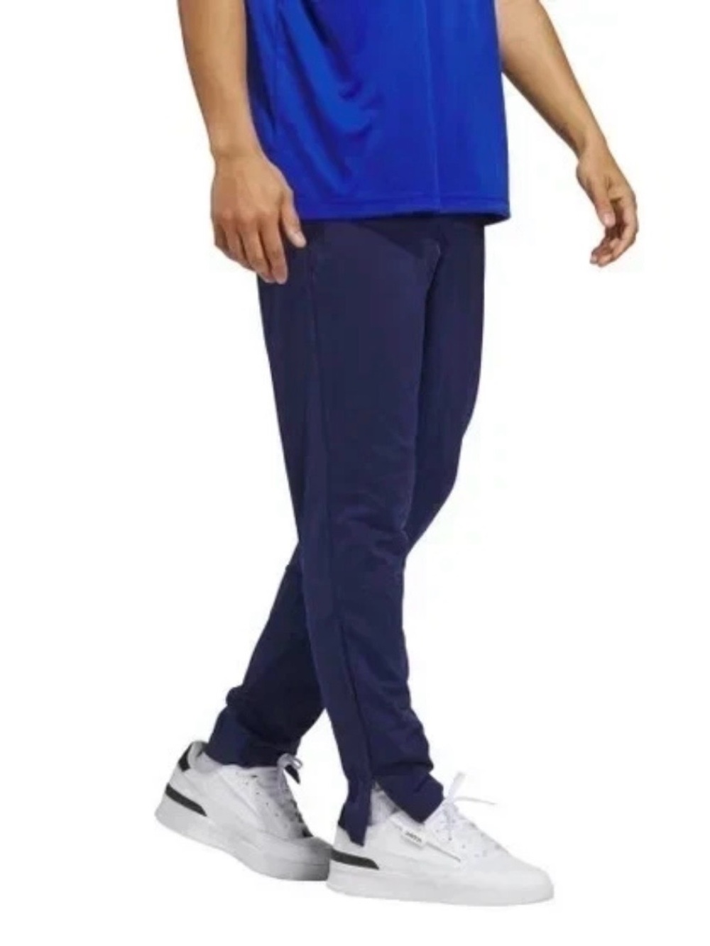 NWT Adidas Men's Tricot Track Pants Dark Blue Logo Athleisure Ankle Zip Sz M